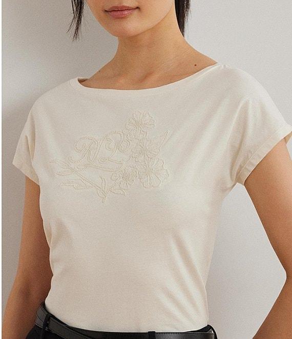 Lauren Ralph Lauren Jersey Knit Boat Neck Short Sleeve Tee Product Image