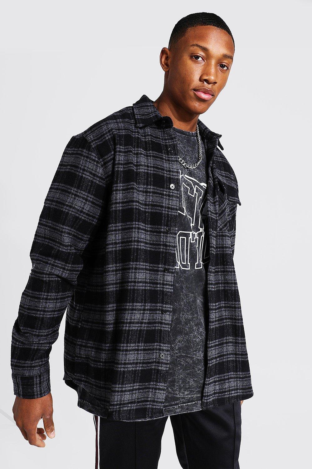 Oversized Heavy Weight Flannel Shirt Jacket | boohooMAN USA Product Image