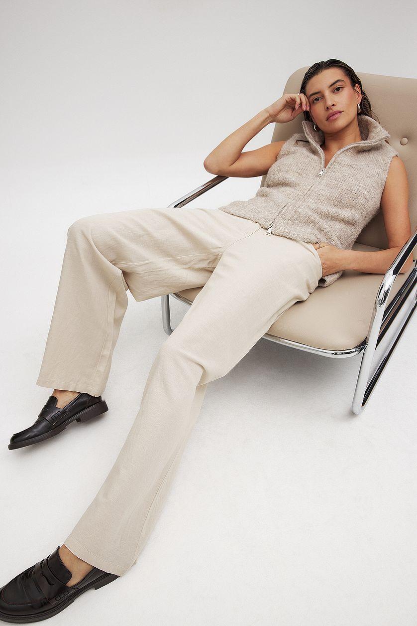 Mid Waist Linen Mix Pants Product Image