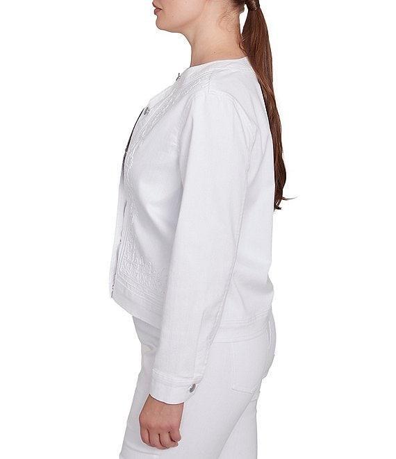 Ruby Rd. Embroidered Round Neck Long Sleeve Button-Front Denim Jacket Product Image