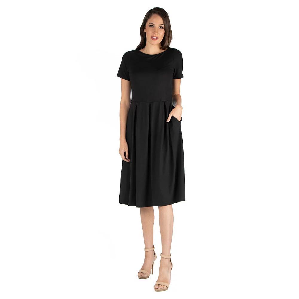 Women's 24seven Comfort Apparel Short Sleeve Midi Dress with Pockets,  Product Image