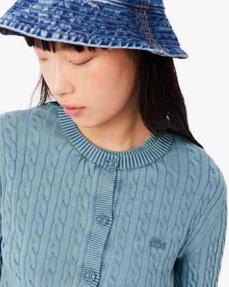 Washed Effect Cable Knit Cardigan Product Image