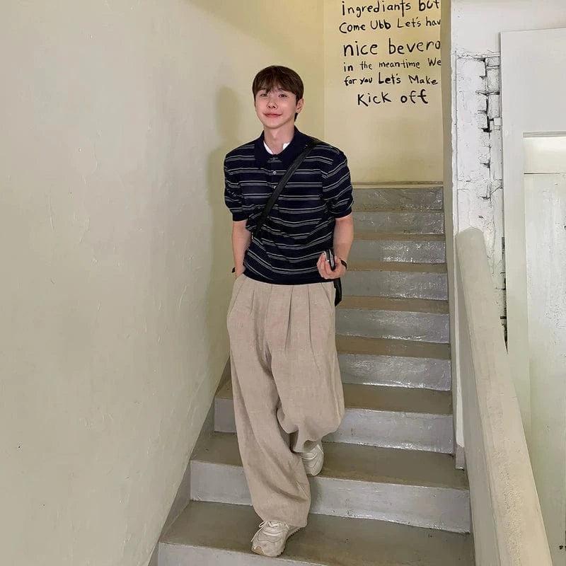 RT No. 19023 FOLDED PLEATED STRAIGHT PANTS Product Image