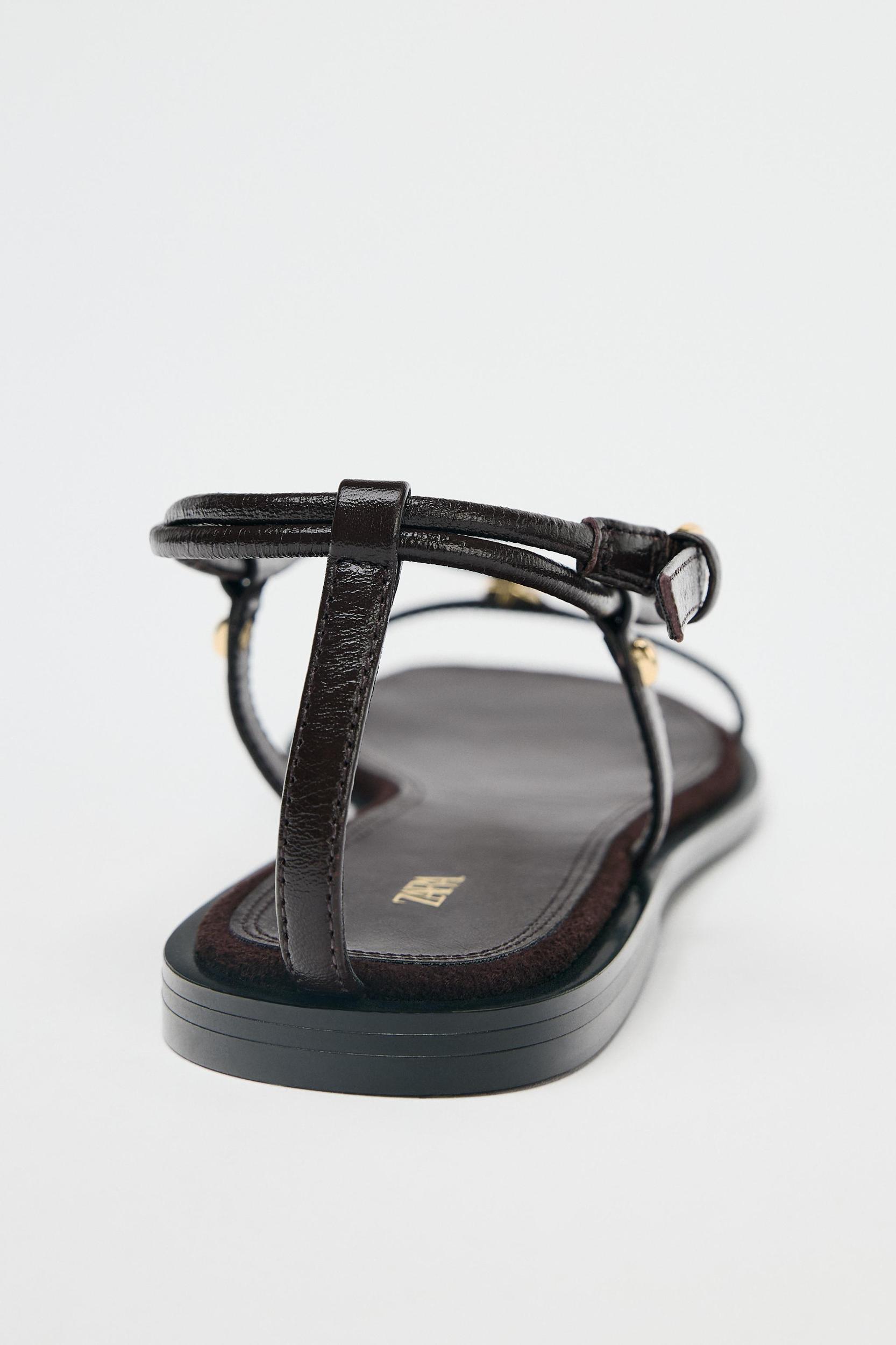 LEATHER THIN STRAP SANDALS Product Image