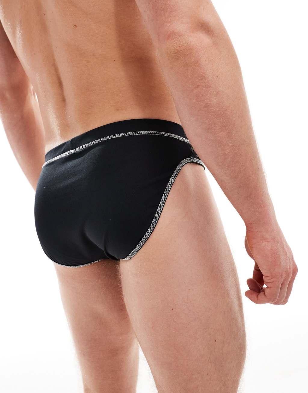 ASOS DESIGN stretch briefs in black with white stitch detail Product Image