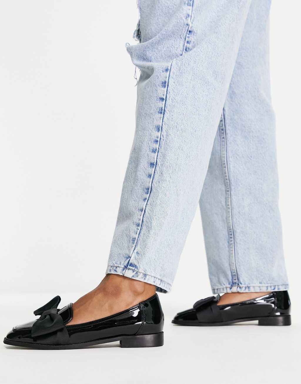 ASOS DESIGN Wide Fit Mentor bow loafer flat shoes Product Image