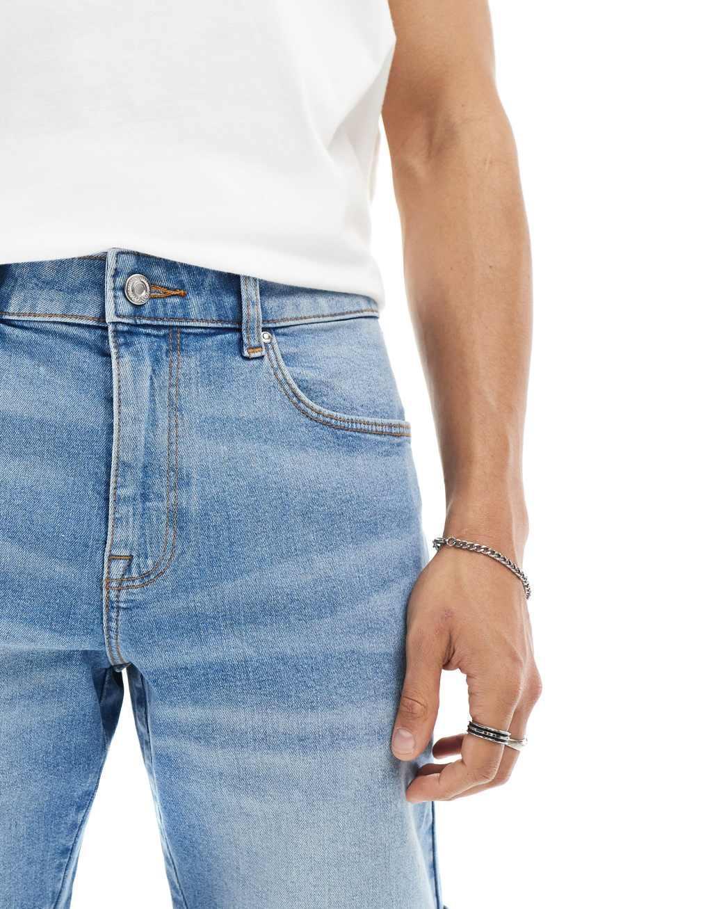 ASOS DESIGN stretch slim regular length denim short in vintage light wash blue Product Image