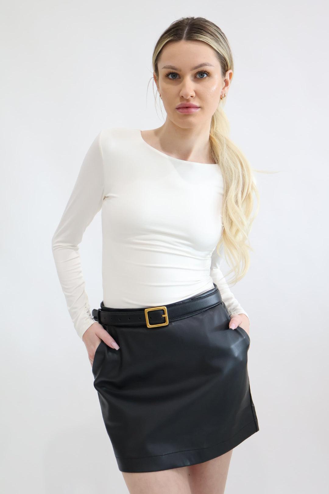 Vegan Leather Black Mini Skirt Product Image