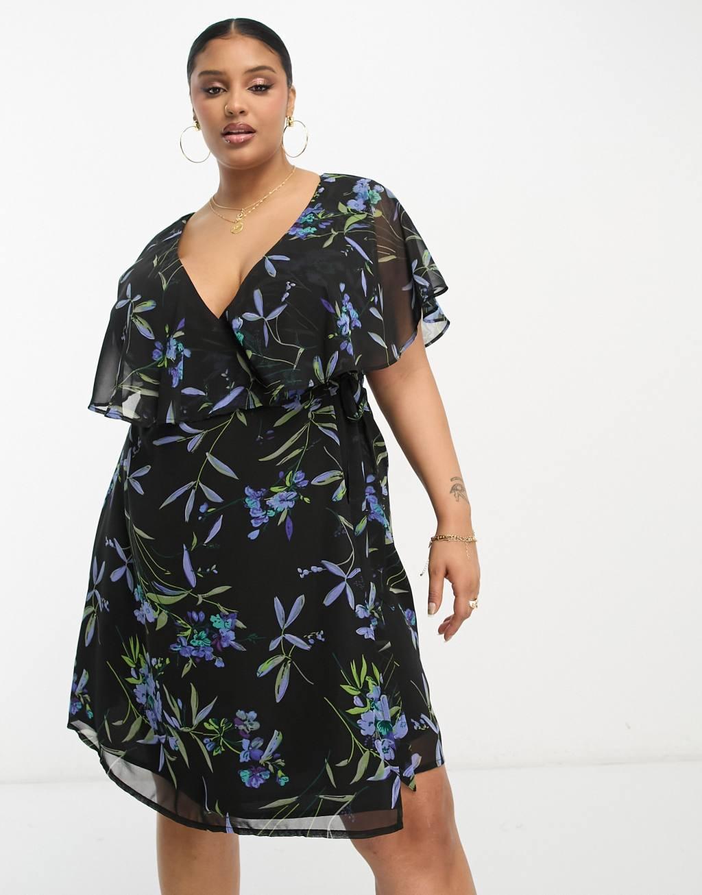 ASOS DESIGN Curve wrap flutter sleeve mini tea dress Product Image