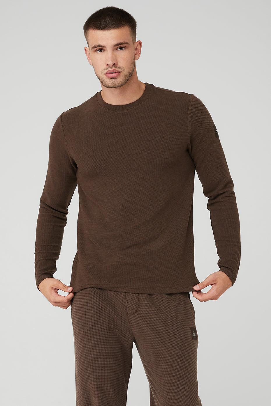 Alo Yoga | Micro Waffle Fast Break Long Sleeve T-Shirt Brown, Size: 2XL Product Image