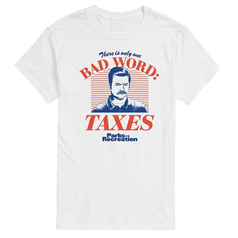 Big & Tall Parks And Recs Bad Words Taxes Graphic Tee, Men's, Size: XXL Tall, White Product Image