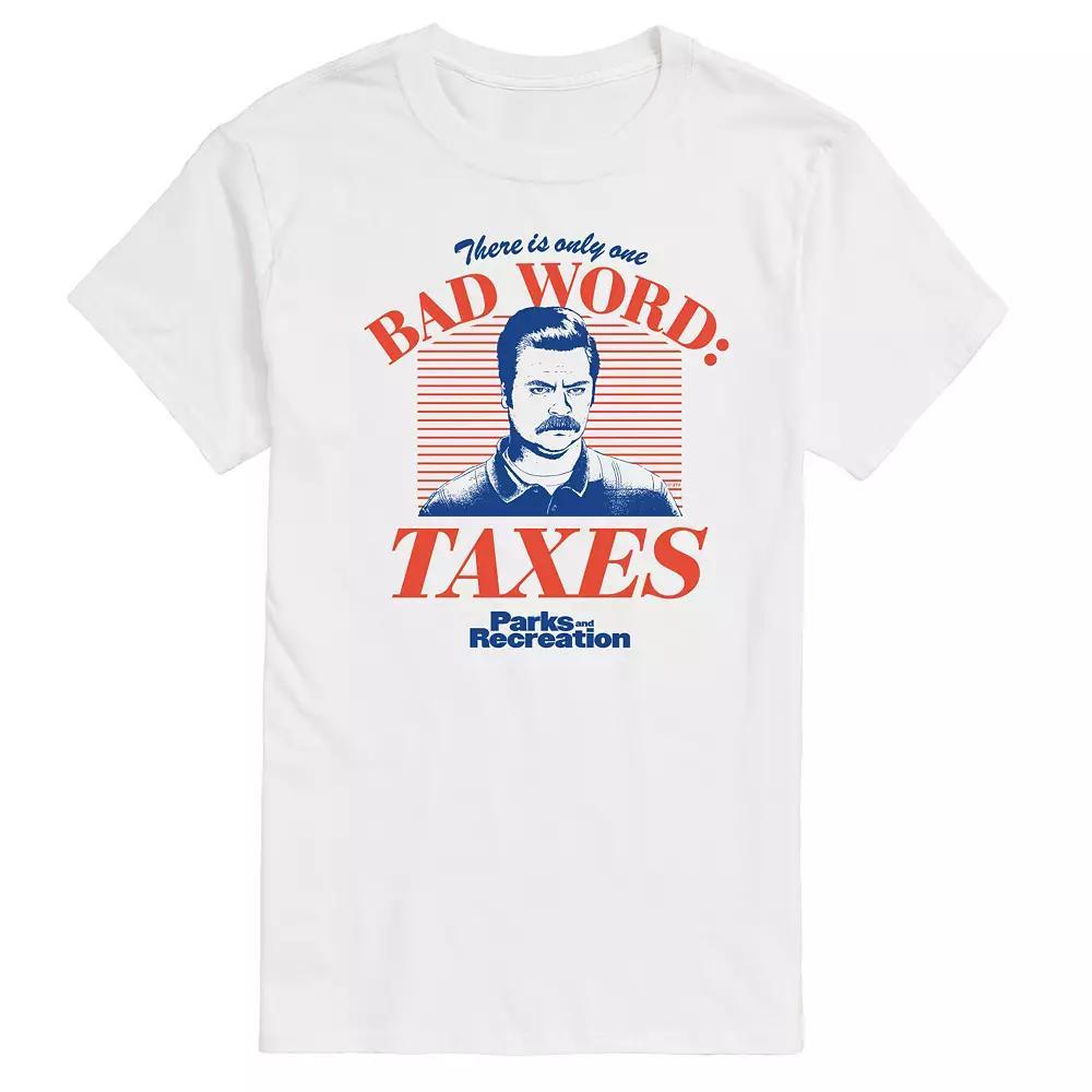 Big & Tall Parks And Recs Bad Words Taxes Graphic Tee, Men's, Size: XXL Tall, White Product Image