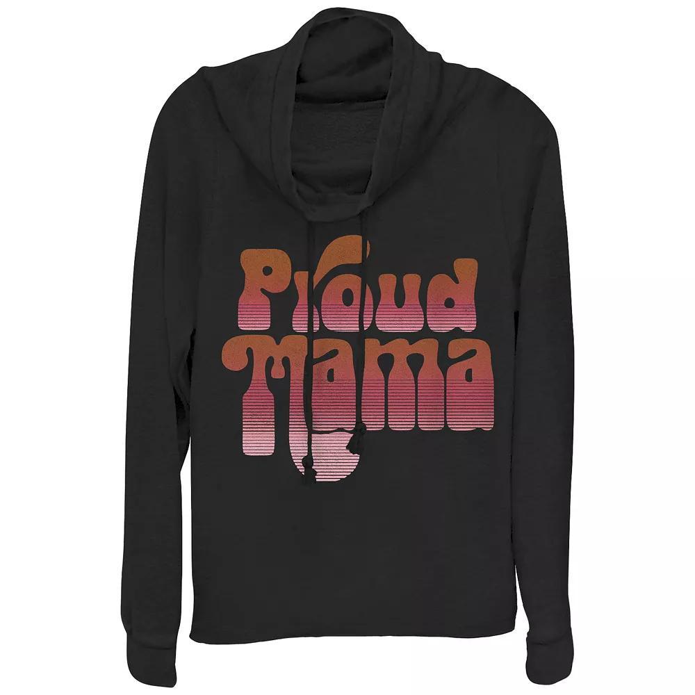 Women's Proud Mama Cowlneck Graphic Lightweight Long Sleeve, Size: XS, Black Product Image