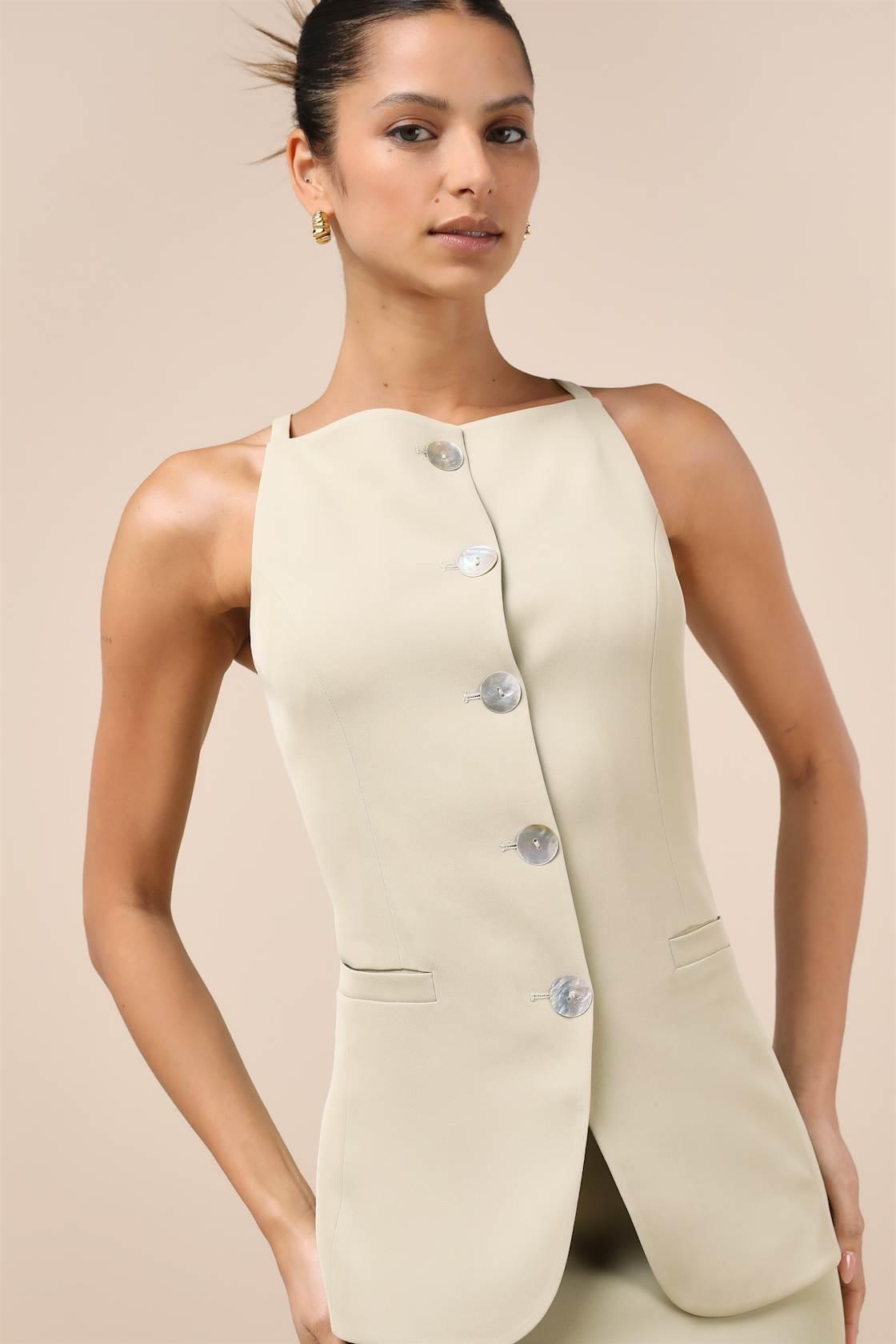 Polished Influence Light Green Button-Front Vest Top Product Image