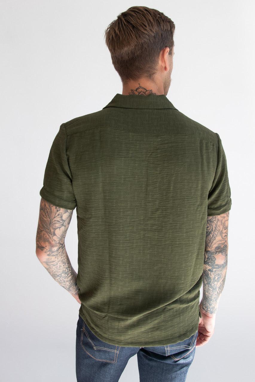 Olive Textured Woven Button Up Shirt Product Image