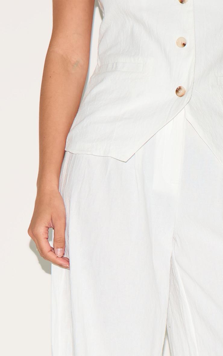 White Linen Look Wide Leg Pleated Pants Product Image