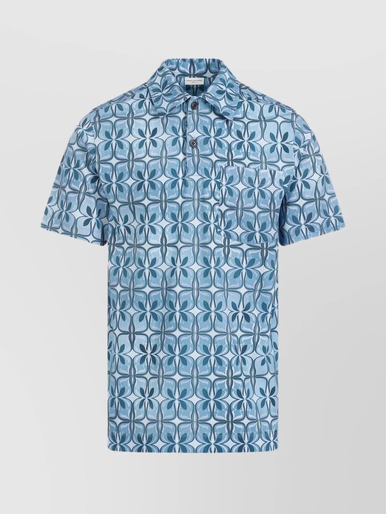 DRIES VAN NOTEN Geometric Pattern Cotton Polo Shirt In Blue Product Image