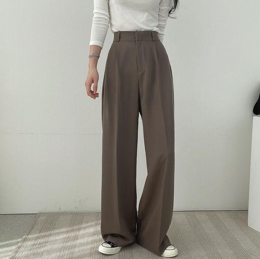 Plain Oversize Blazer / High-Waist Plain Straight-Cut Dress Pants Product Image