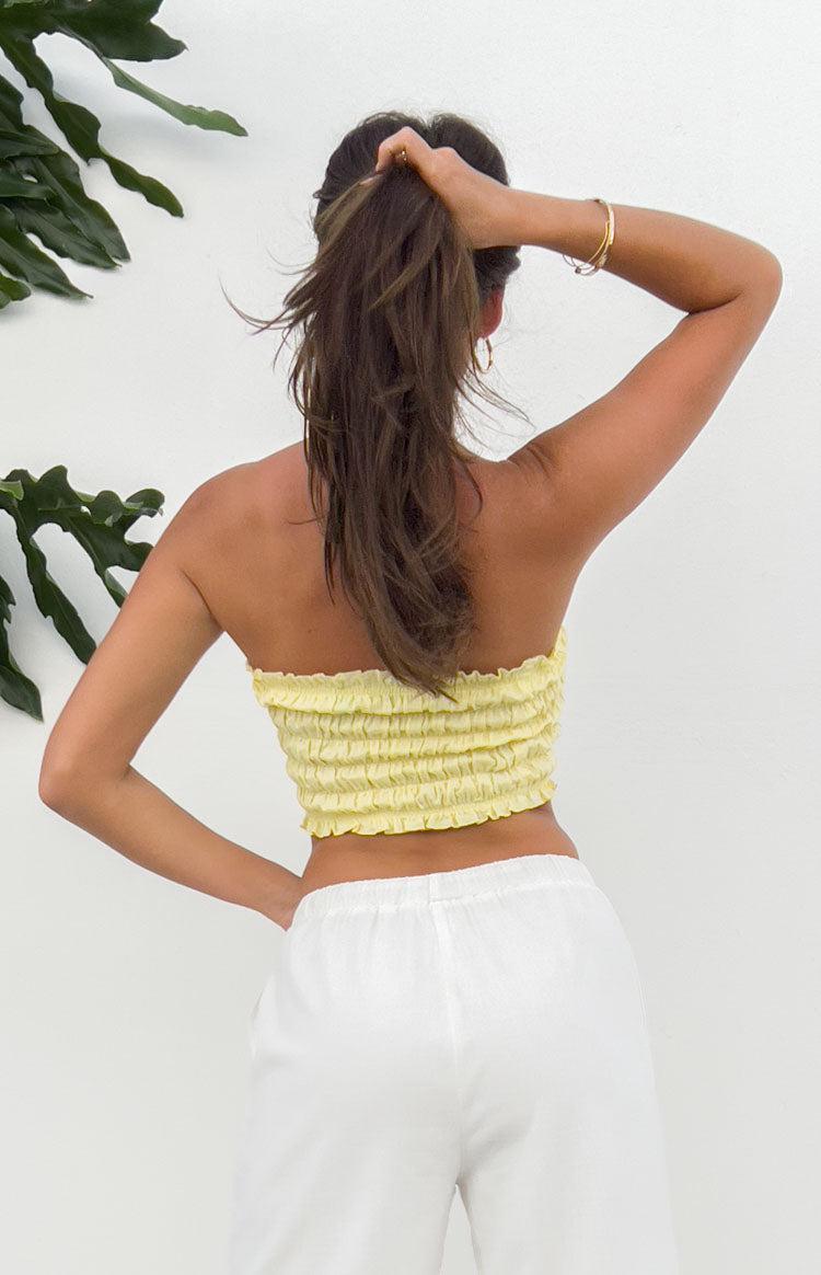 Kyra Yellow Linen Blend Crop Top Product Image