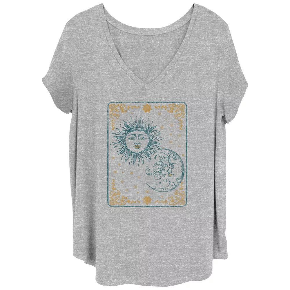 Juniors' Plus Sun And Moon Card Vintage V-Neck Graphic Tee, Women's,  Product Image