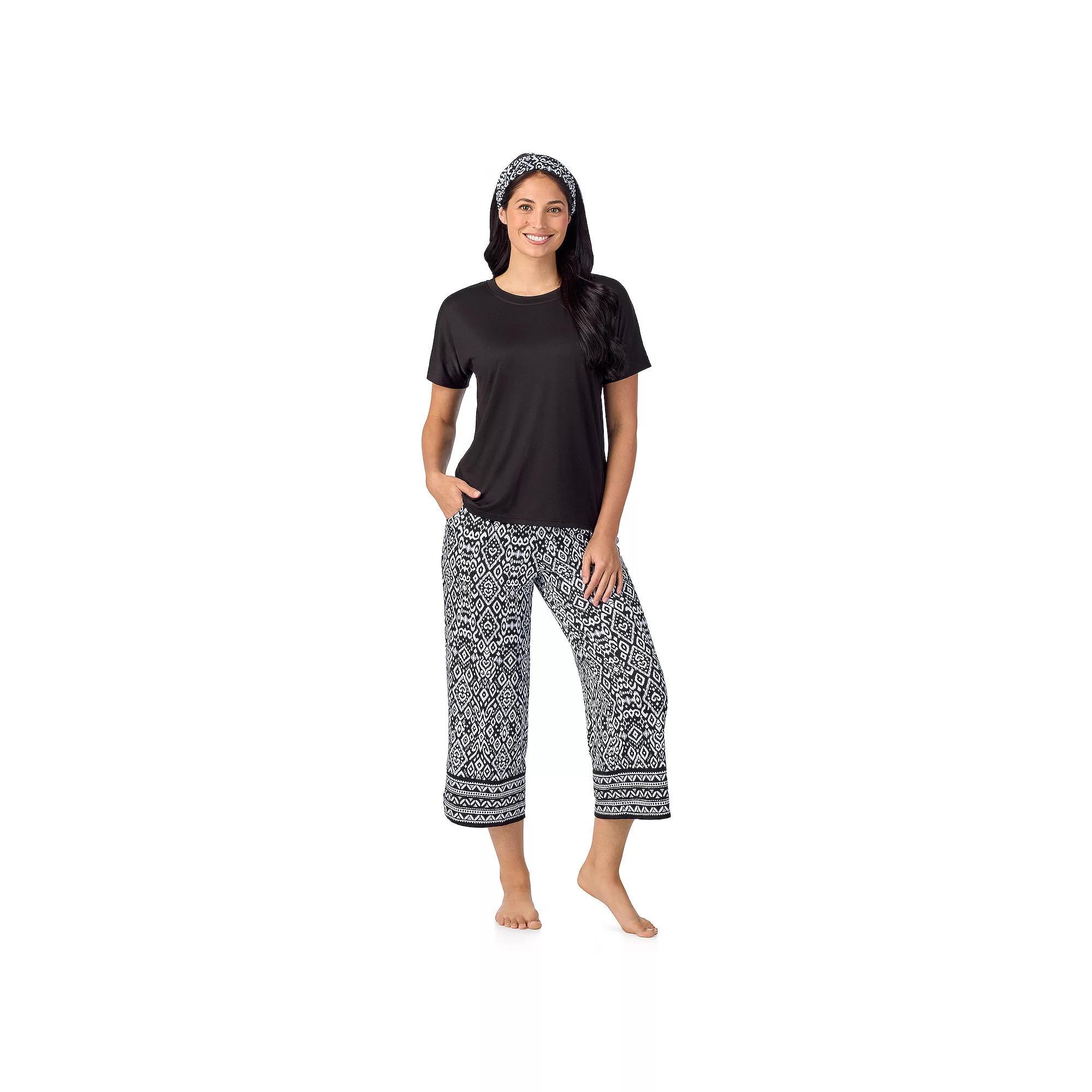 Womens Cuddl Duds 2-pc. Pajama Crewneck Top & Pajama Capri Pants Set with Matching Headband Product Image