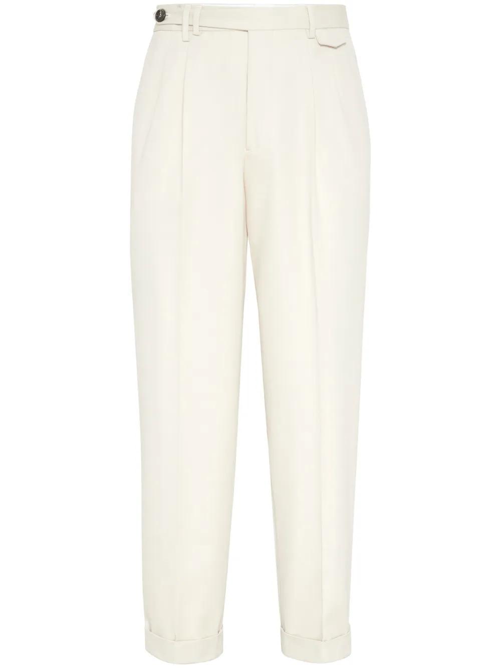 BRUNELLO CUCINELLI Double Darts Cotton Trousers In White Product Image