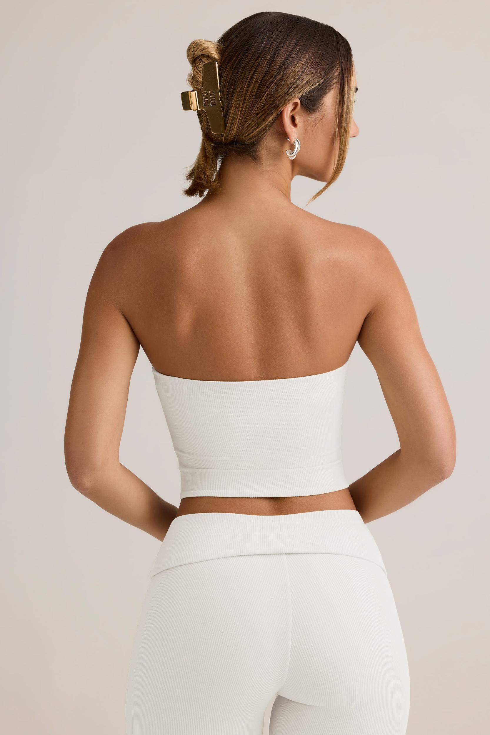 Modal Strapless Crop Top in White Female Product Image