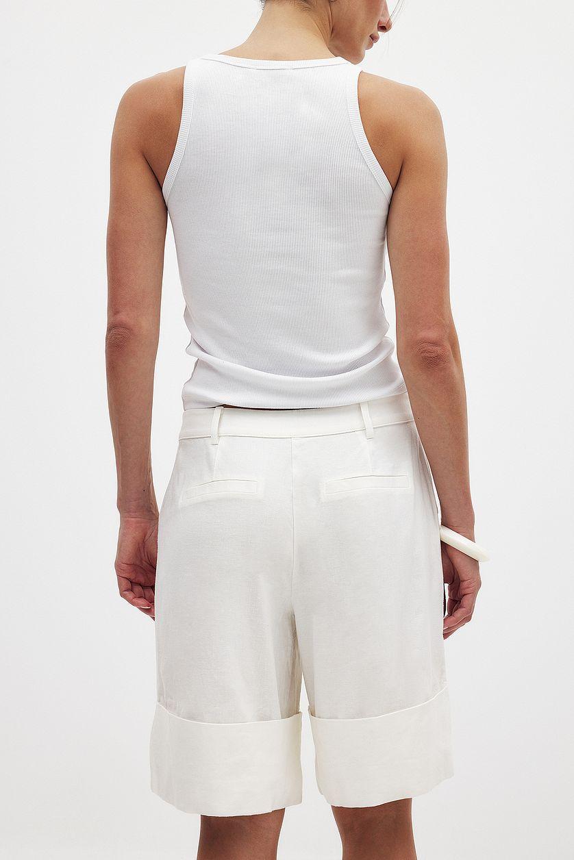 Linen Blend Loose Mid Waist Shorts Product Image