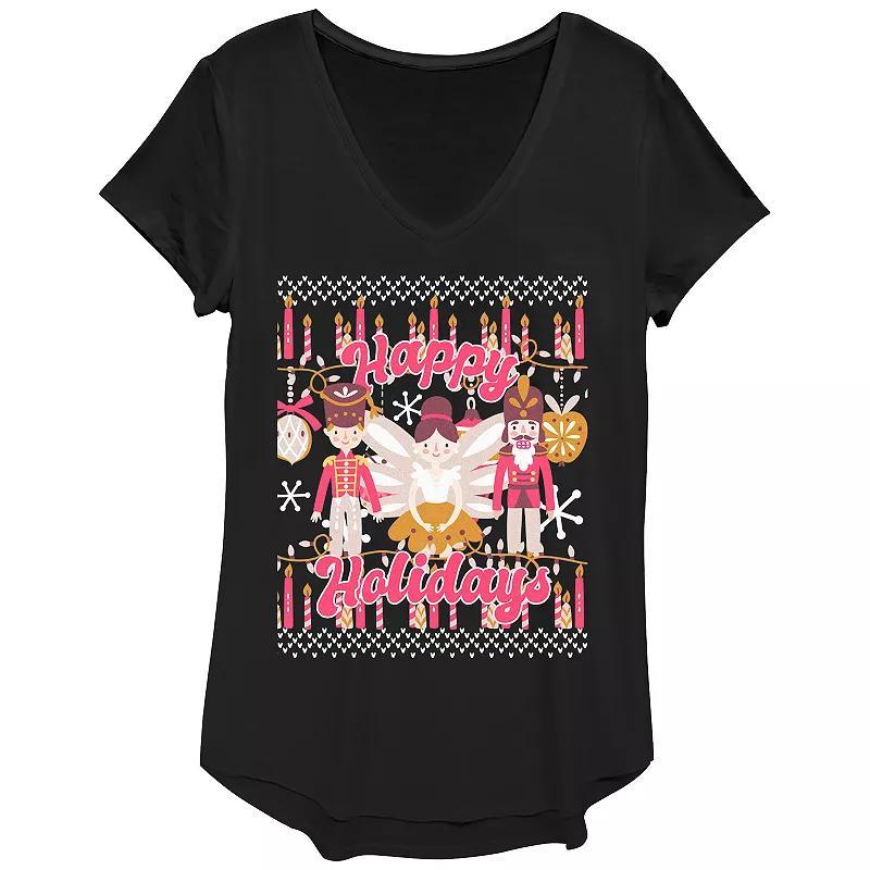 Women's Happy Holidays From The Nutcracker And Ballerina Graphic Tee, Size: XS, Black Product Image