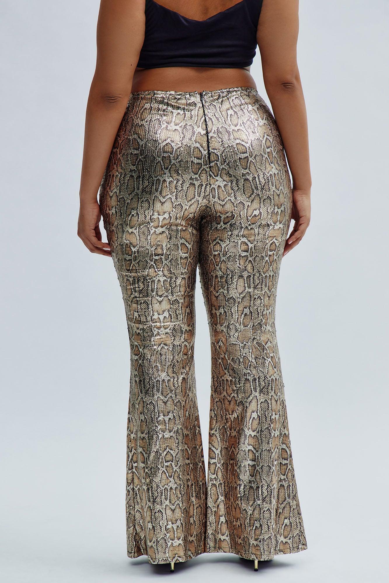 Hard To Get Leopard Sequin Flare Pant - Taupe/combo Product Image