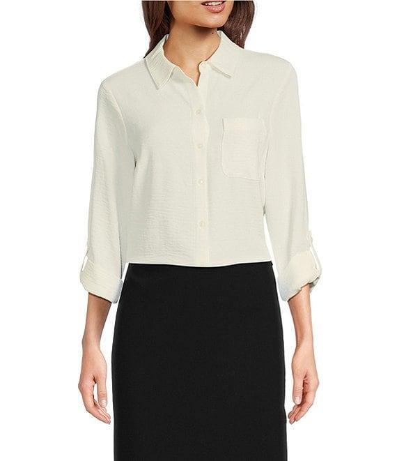 DKNY by Donna Karan Collared Neckline Long Roll Tab Sleeve Button Down Shirt Product Image