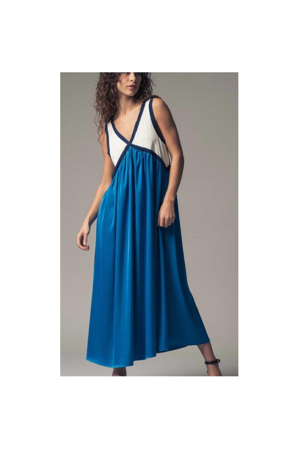 Boho Colorblock Maxi Dress with Contrast Trim Product Image