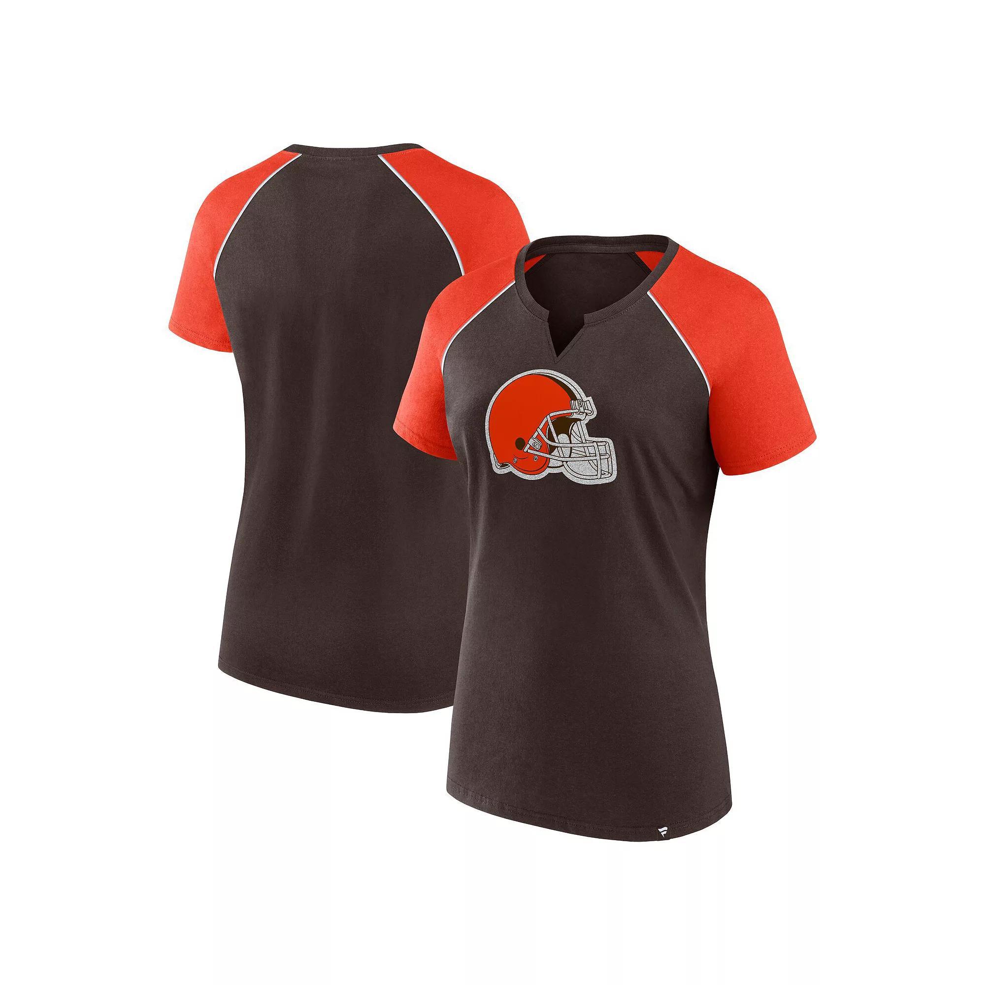 Women's Fanatics Brown/Orange Cleveland Browns Glittered Primary Raglan T-Shirt, Size: 3XL Product Image