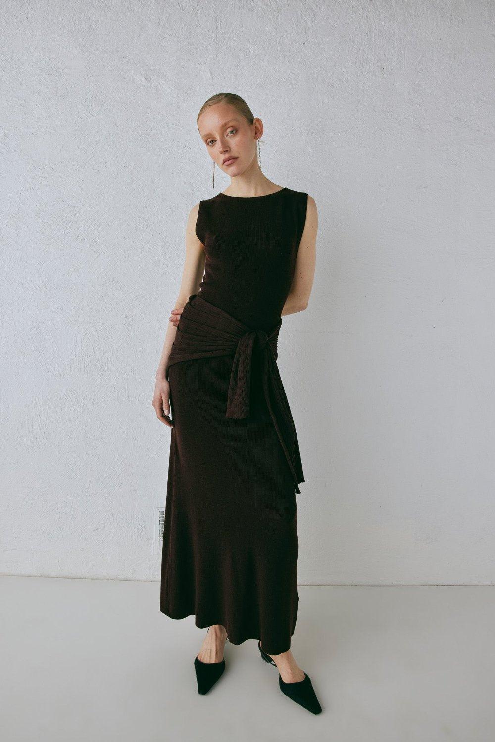 Gia Knit Midi Dress Dark Chocolate Product Image