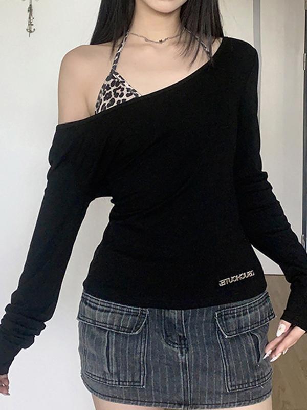 Leopard Print V Neck Long Sleeve Tee Product Image