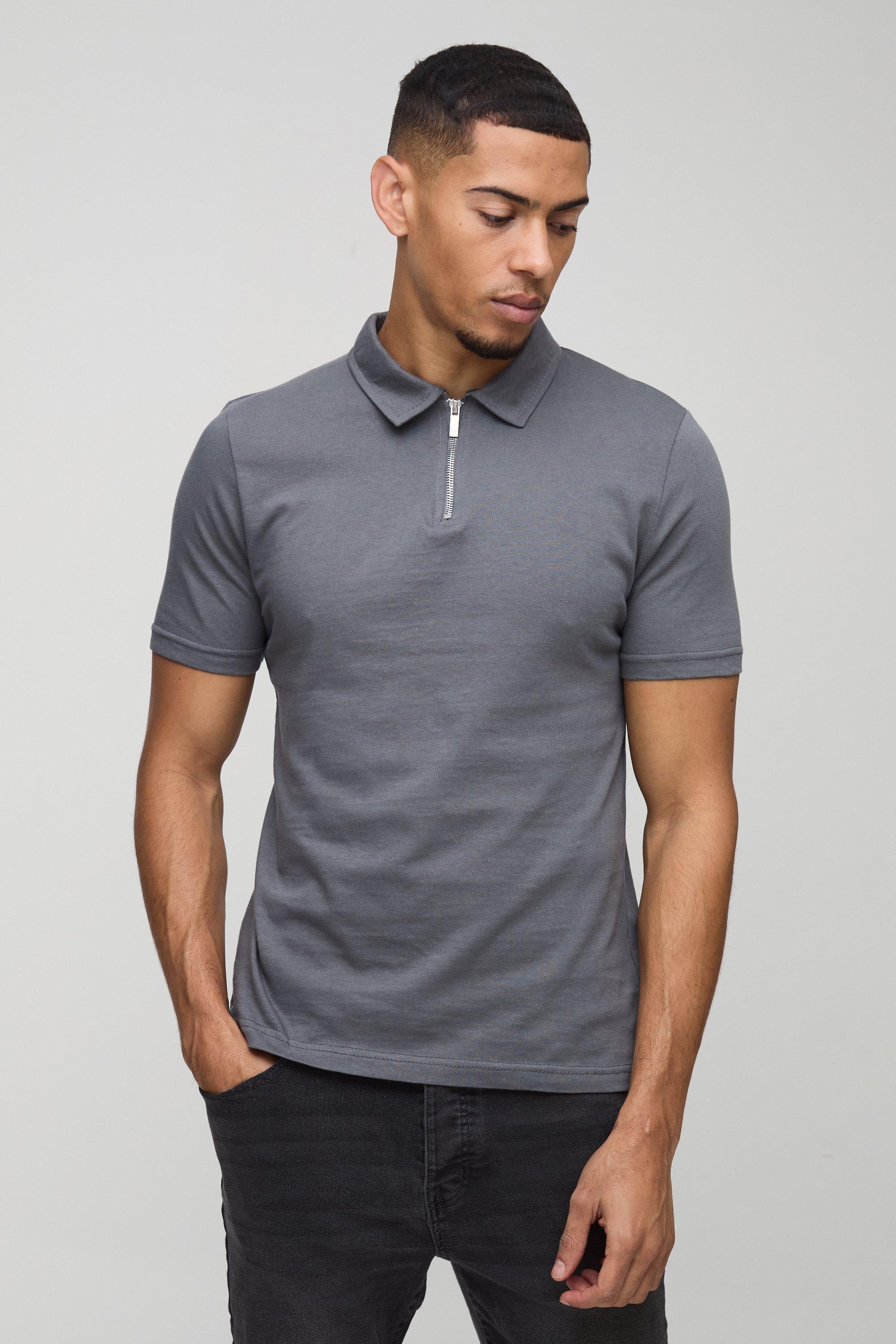 Muscle Zip Neck Polo | boohooMAN USA Product Image