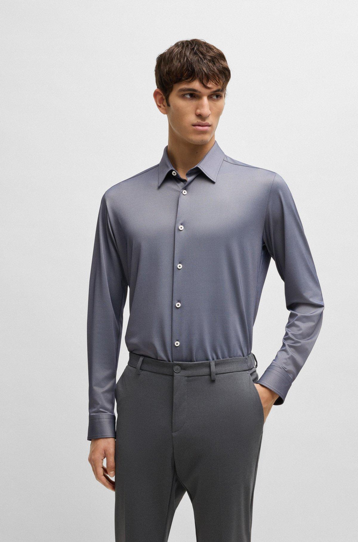 Slim-fit shirt in structured performance-stretch fabric Product Image