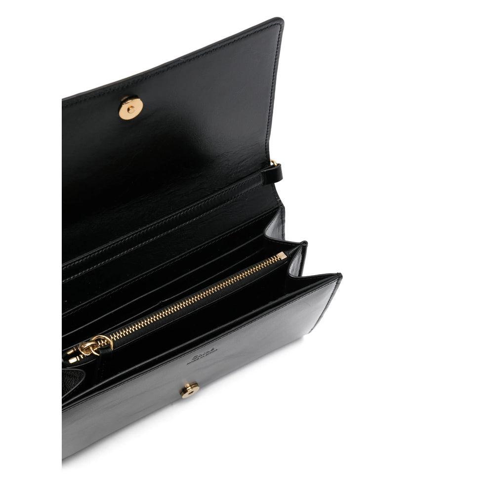 CHLOÉ Iconic Flap Wallet On Chain In Shiny Calfskin In Black Product Image