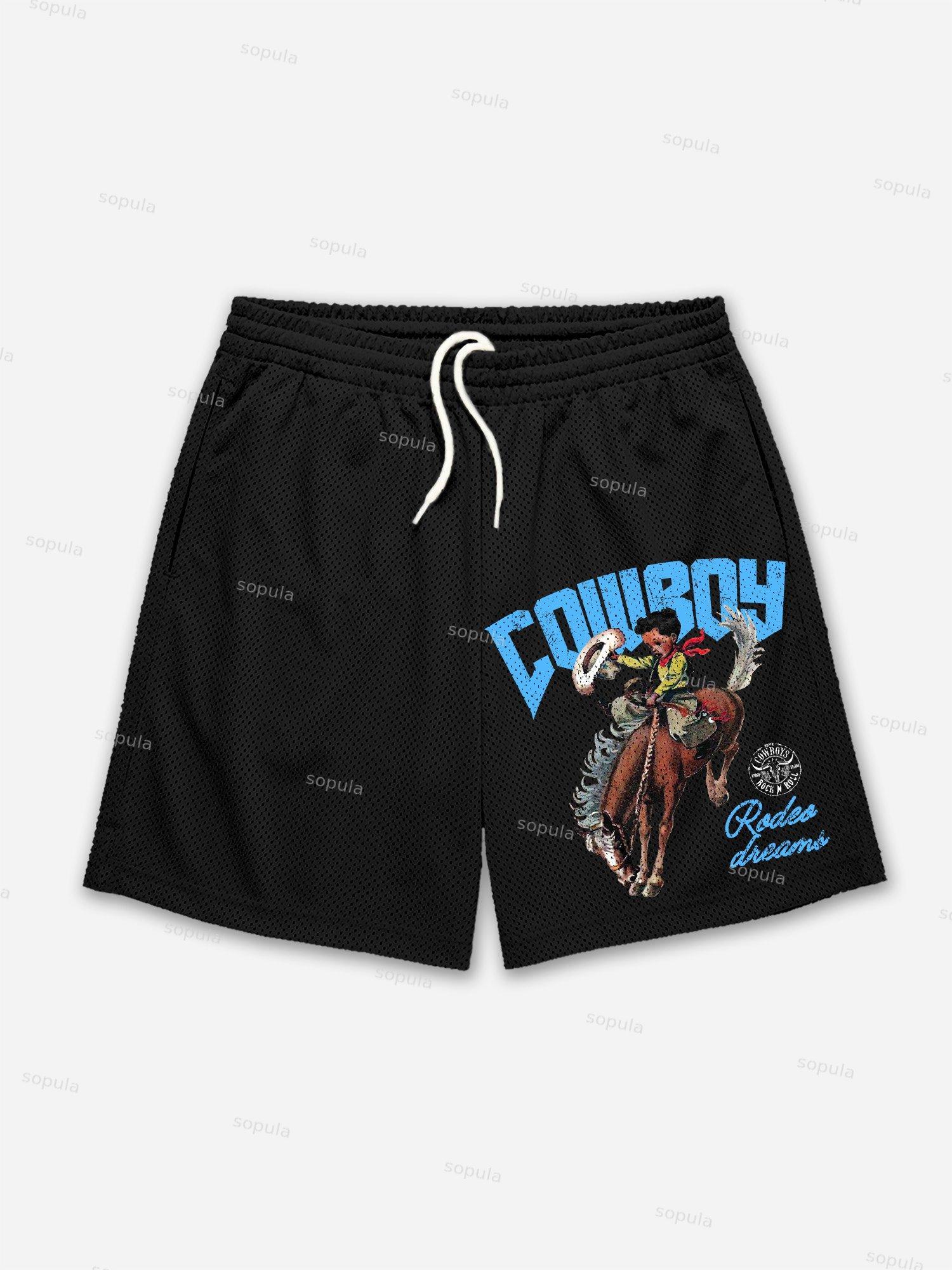 Cowboy Rodeo Dreams Print Mesh Shorts Product Image