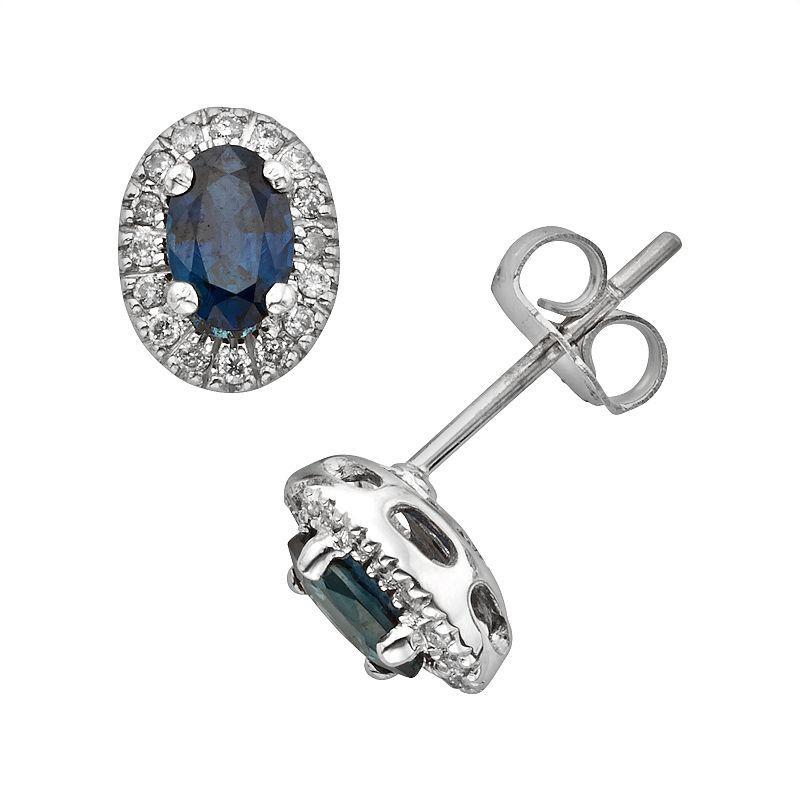 The Regal Collection 14k White Gold Genuine Sapphire & 1/6-ct. T.W. IGL Certified Diamond Frame Stud Earrings, Women's, Blue Product Image