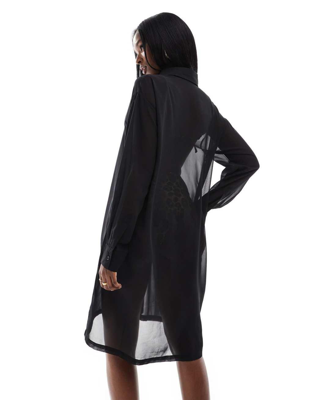 Threadbare beach shirt dress in black Product Image