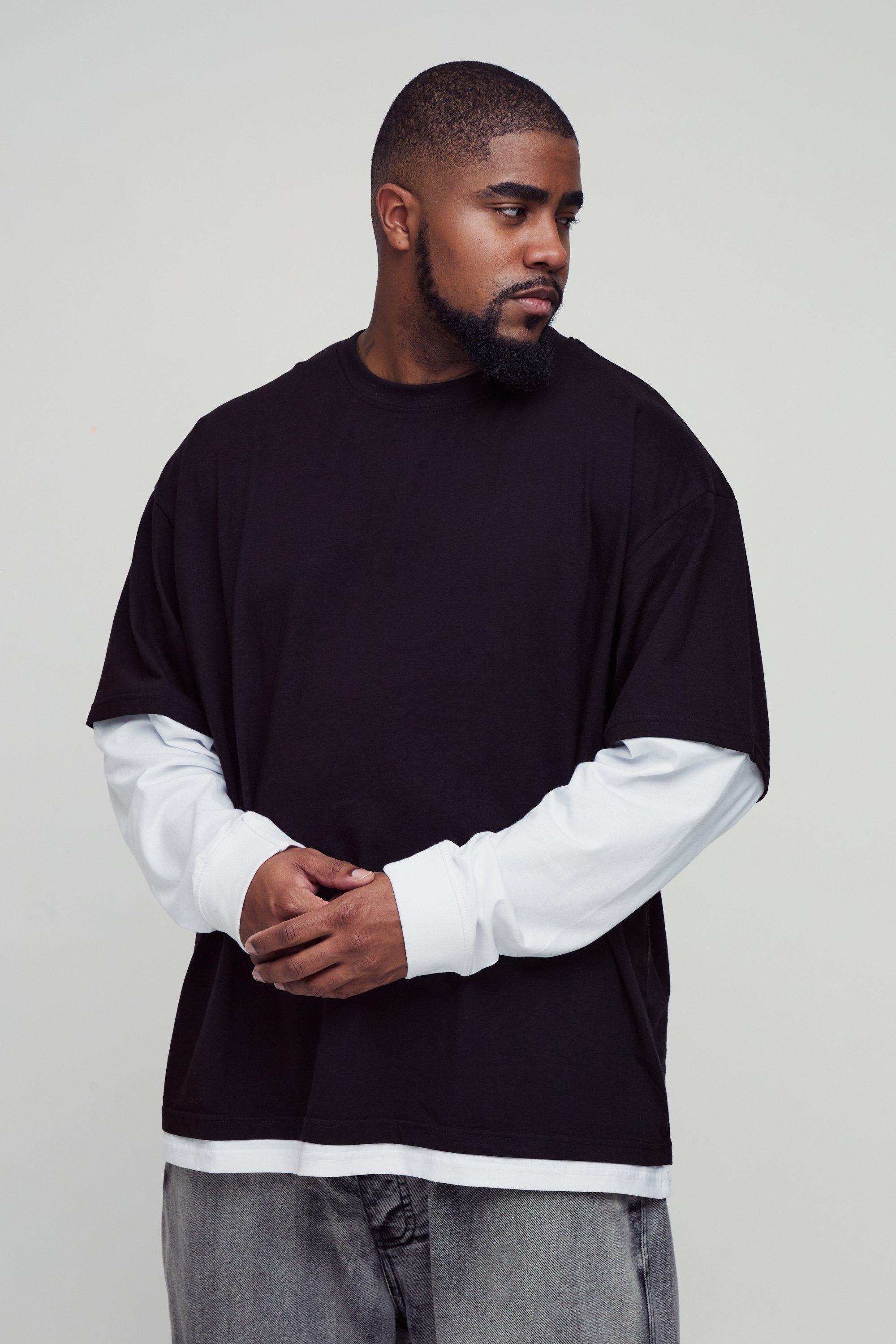 Plus Oversized Faux Layer T-shirt | boohooMAN USA Product Image