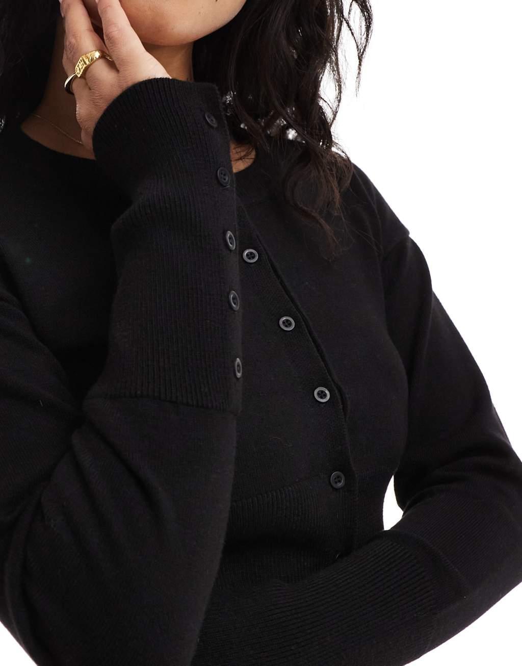 Cotton On everfine round neck cardigan in black Product Image