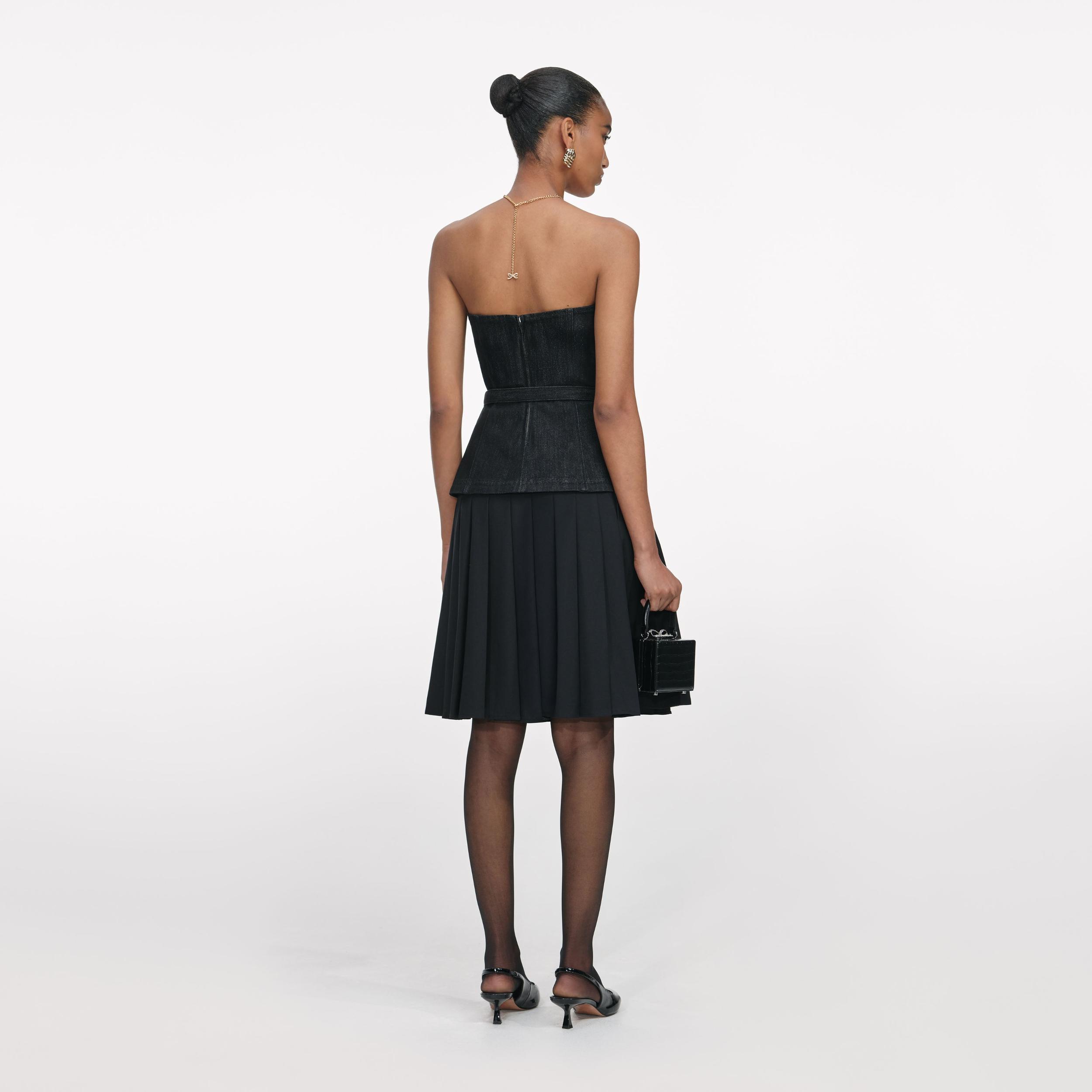 Black Denim Bandeau Top Product Image