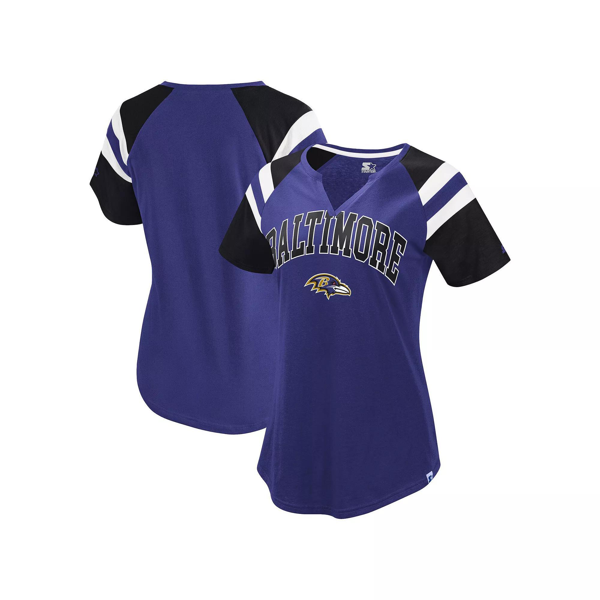 Women's Starter  Purple Baltimore Ravens Game On Notch Neck Raglan T-Shirt, Size: Large Product Image