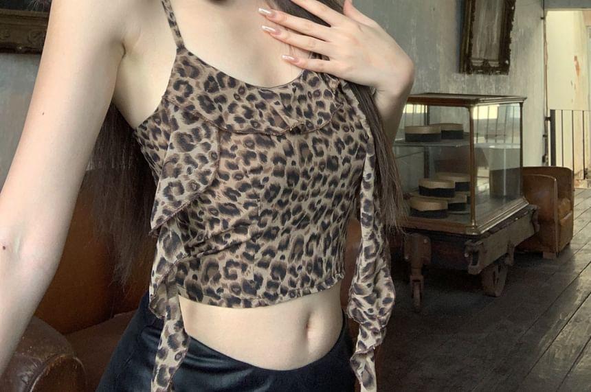 Leopard Print Ruffle Crop Camisole Top Product Image