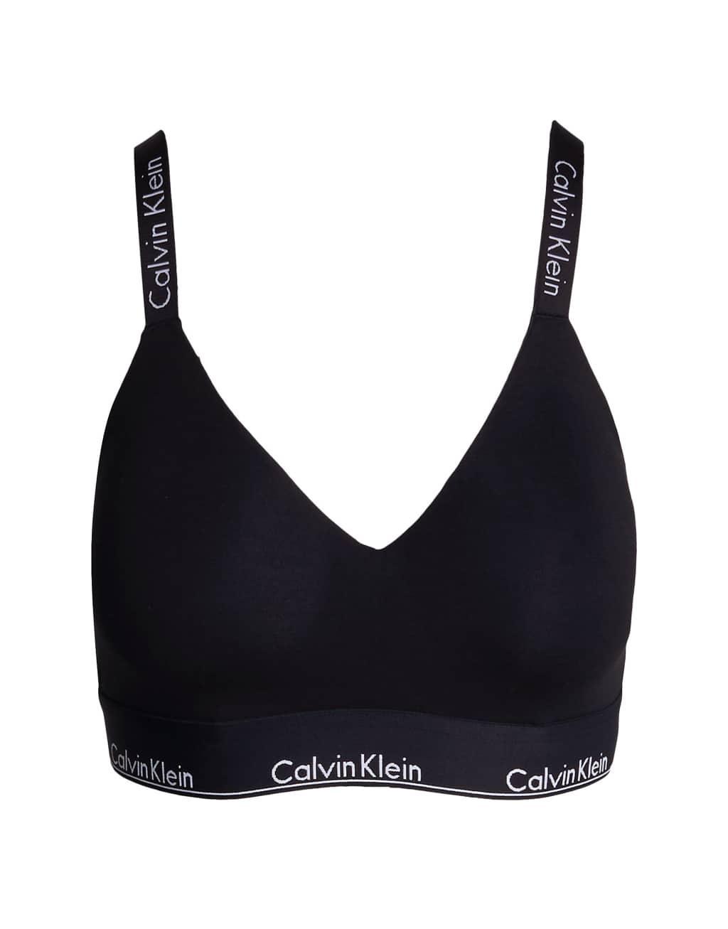 Calvin Klein modern cotton fuller bust lightly lined logo tape bralet in black Product Image