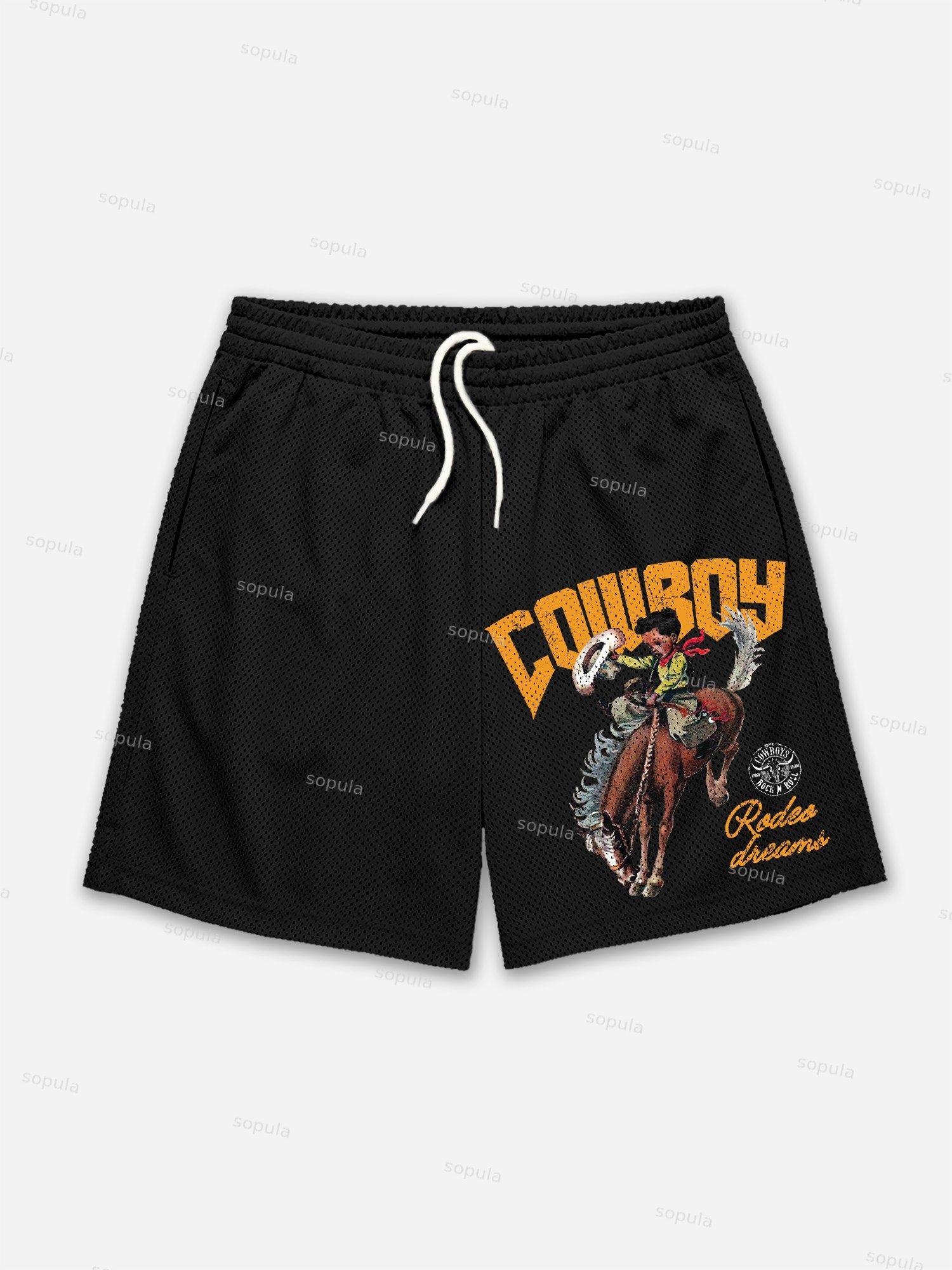 Cowboy Rodeo Dreams Print Mesh Shorts Product Image