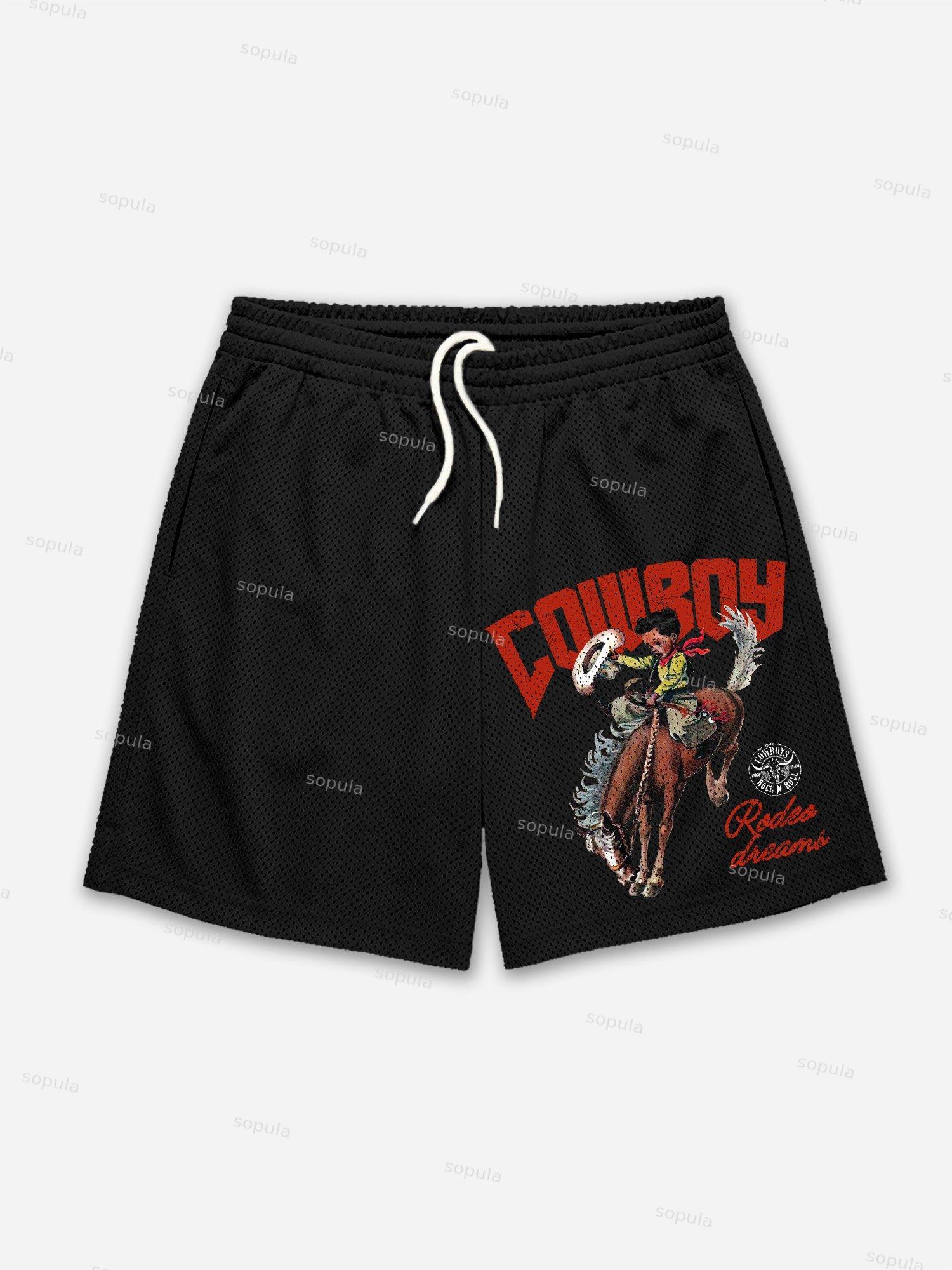 Cowboy Rodeo Dreams Print Mesh Shorts Product Image