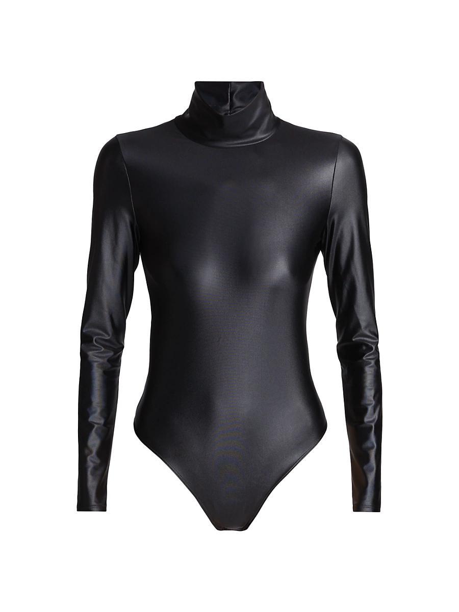 Womens Matte Metallic Turtleneck Bodysuit Product Image